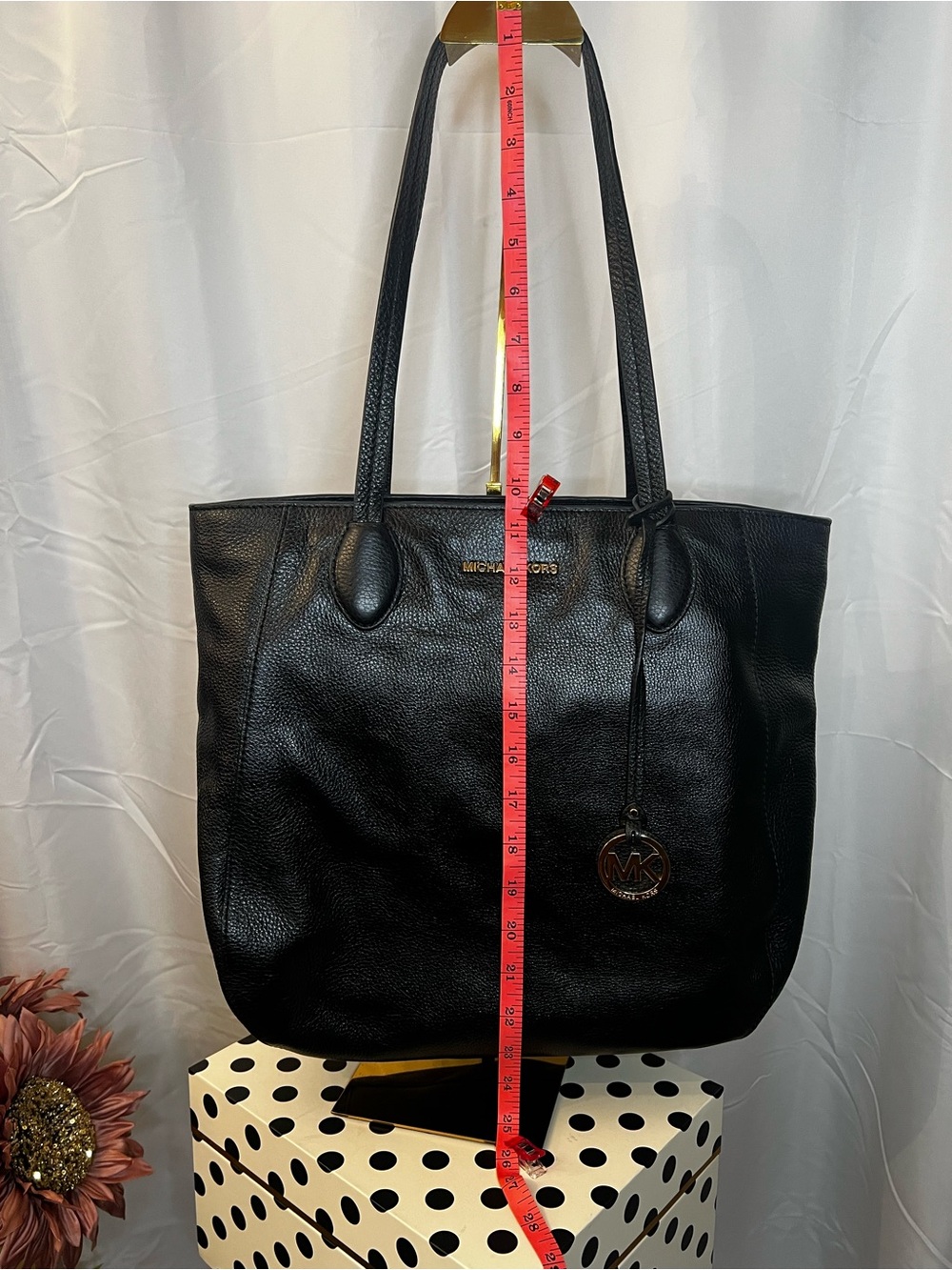 Michael Kors Black Leather Tote with Gold Logo Charm - Picture 3 of 16
